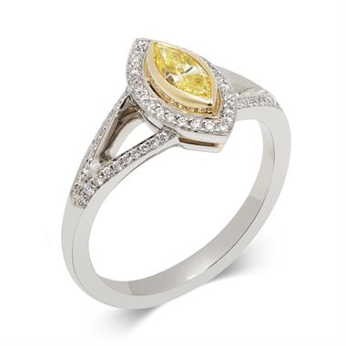 Platinum Art Deco Marquise Cut Yellow Diamond Cluster Ring thumbnail