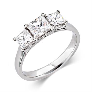 Platinum Princess Cut Diamond Three Stone Engagement Ring 1.50ct thumbnail