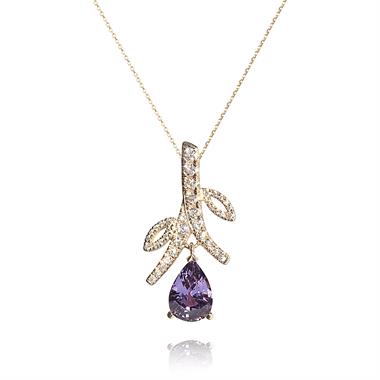 18ct Rose Gold Flower Design Violet Sapphire and Diamond Pendant thumbnail