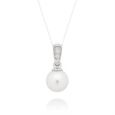 18ct White Gold 6.5mm Cultured Pearl and Diamond Drop Pendant thumbnail