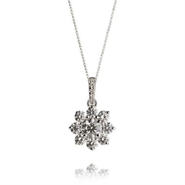 18ct White Gold Classic Diamond Flower Cluster Pendant thumbnail