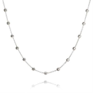 18ct White Gold Faceted Bead Detail Station Necklace thumbnail 