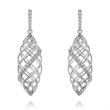 18ct White Gold Lattice Design Diamond Drop Earrings 0.15ct thumbnail