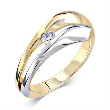 18ct Yellow and White Gold Wave Design Diamond Dress Ring 0.10ct thumbnail 