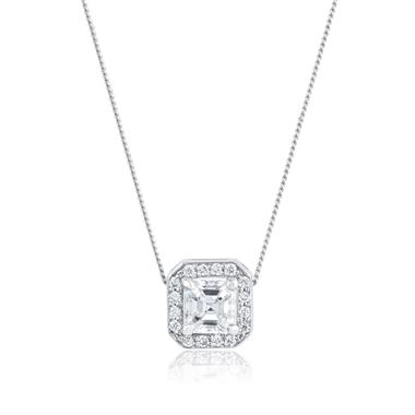 18ct White Gold Asscher Cut Diamond Necklace 0.35ct thumbnail