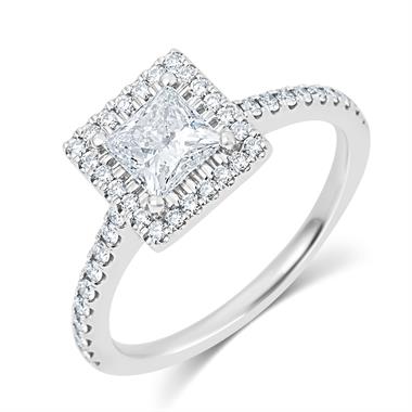 Platinum Princess Cut Diamond Halo Engagement Ring 1.10ct thumbnail 