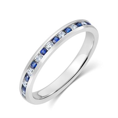 18ct White Gold Sapphire and Diamond Half Eternity Ring thumbnail