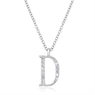 18ct White Gold Diamond Initial Necklace D thumbnail 