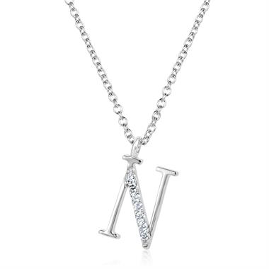 18ct White Gold Diamond Initial Necklace N thumbnail