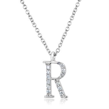 18ct White Gold Diamond Initial Necklace R thumbnail