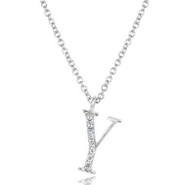 18ct White Gold Diamond Initial Necklace Y thumbnail