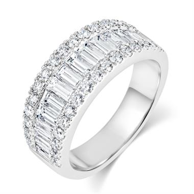 18ct White Gold Three Row Baguette Cut and Round Diamond Dress Ring 2.18ct thumbnail 