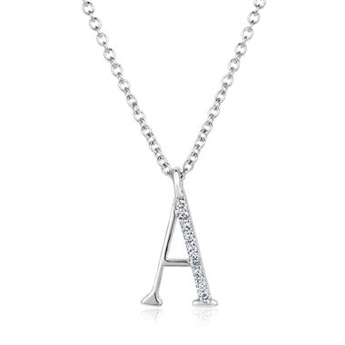 18ct White Gold Diamond Initial Necklace A thumbnail