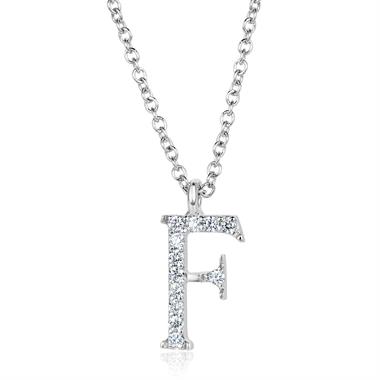 18ct White Gold Diamond Initial Necklace F thumbnail