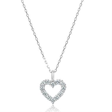 18ct White Gold Open Heart Design Diamond Necklace 0.16ct thumbnail