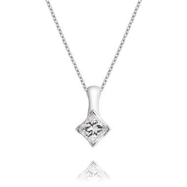 18ct White Gold Princess Cut Diamond Solitaire Pendant thumbnail