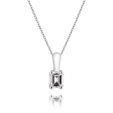 18ct White Gold Emerald Cut Diamond Solitaire Pendant thumbnail