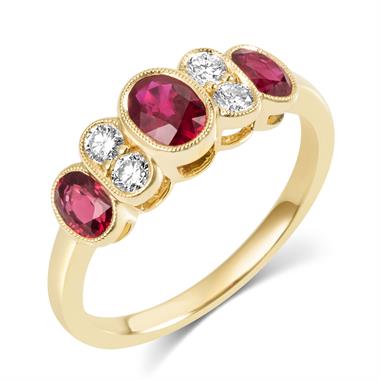 18ct Yellow Gold Milgrain Detail Ruby and Diamond Dress Ring thumbnail 
