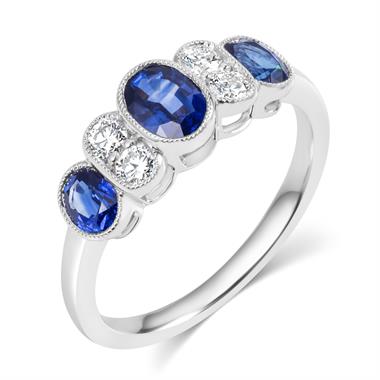 18ct White Gold Milgrain Detail Oval Sapphire and Diamond Dress Ring thumbnail 