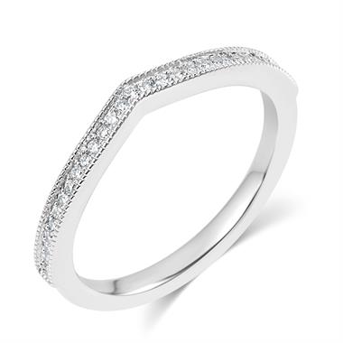 Platinum Milgrain Detail Diamond Set Shaped Wedding Ring 0.20ct thumbnail 