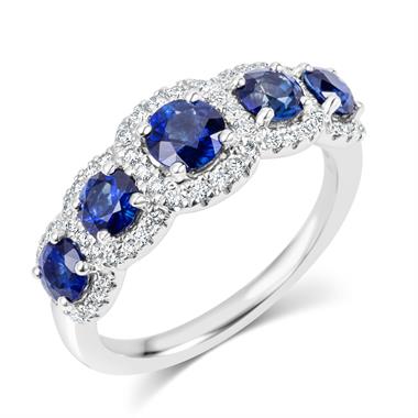 18ct White Gold Sapphire and Diamond Halo Dress Ring thumbnail 