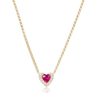 18ct Yellow Gold Heart Shape Ruby and Diamond Necklace thumbnail 