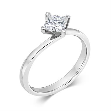 Platinum Twist Design Princess Cut Diamond Solitaire Engagement Ring 0.50ct thumbnail 
