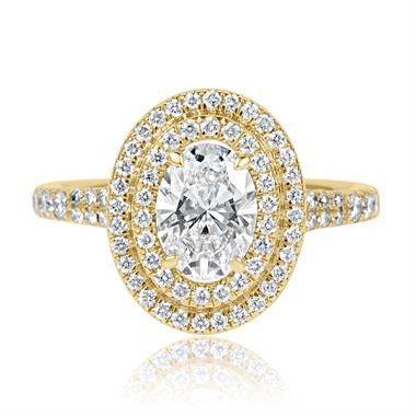 18ct Yellow Gold Oval Diamond Double Halo Engagement Ring 1.50ct thumbnail