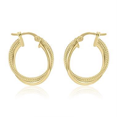 18ct Yellow Gold Crossover Hoop Earrings 18mm thumbnail 