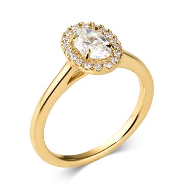 18ct Yellow Gold Oval Diamond Halo Engagement Ring 0.90ct thumbnail 