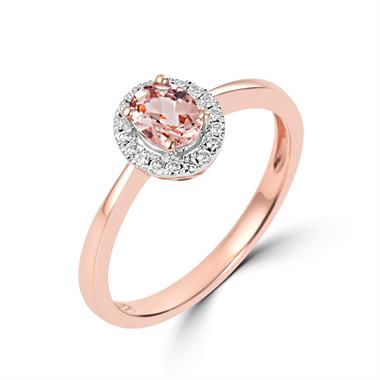 18ct Rose Gold Morganite and Diamond Halo Dress Ring thumbnail