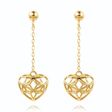 18ct Yellow Gold Heart Design Drop Earrings thumbnail