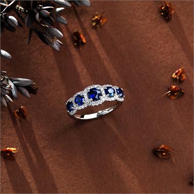 18ct White Gold Sapphire and Diamond Halo Dress Ring thumbnail