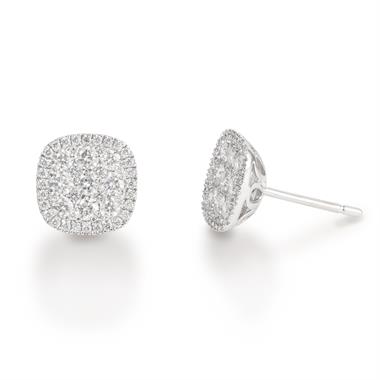 18ct White Gold Illusion Detail Diamond Cluster Stud Earrings 0.85ct thumbnail
