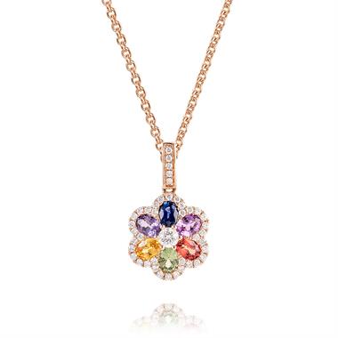 Samba 18ct Rose Gold Rainbow Sapphire and Diamond Pendant thumbnail