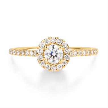 18ct Yellow Gold Diamond Round Halo Engagement Ring 0.65ct thumbnail
