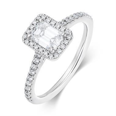 Platinum Emerald Cut Diamond Halo Engagement Ring 0.70ct thumbnail 