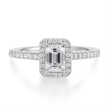Platinum Emerald Cut Diamond Halo Engagement Ring 0.70ct thumbnail