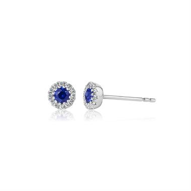 Camellia 18ct White Gold Sapphire and Diamond Halo Earrings thumbnail