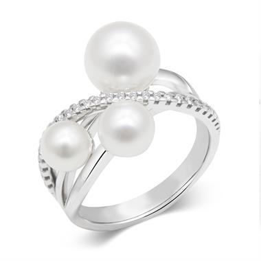 18ct White Gold Freshwater Pearl and Diamond Dress Ring thumbnail