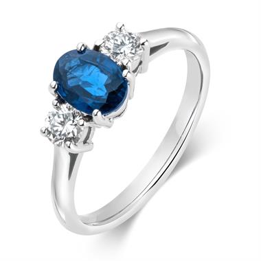 18ct White Gold Oval Sapphire Diamond Ring thumbnail