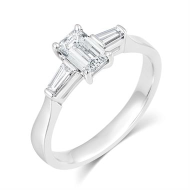 Platinum Emerald Cut And Baguette Cut Diamond Three Stone Engagement Ring 0.80ct thumbnail 