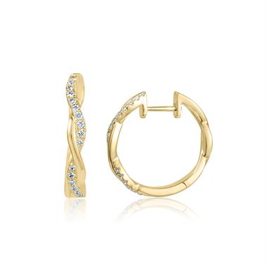 18ct Yellow Gold Plait Design Diamond Hoop Earrings thumbnail 