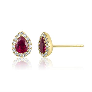 Camellia 18ct Yellow Gold Ruby and Diamond Teardrop Halo Earrings
 thumbnail 