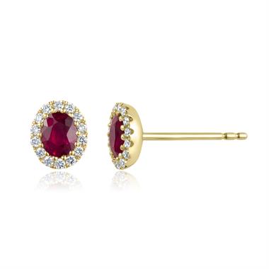Camellia 18ct Yellow Gold Ruby and Diamond Oval Halo Earrings
 thumbnail