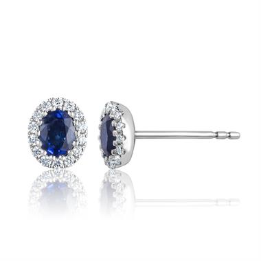 Camellia 18ct White Gold Sapphire and Diamond Oval Halo Earrings
 thumbnail 
