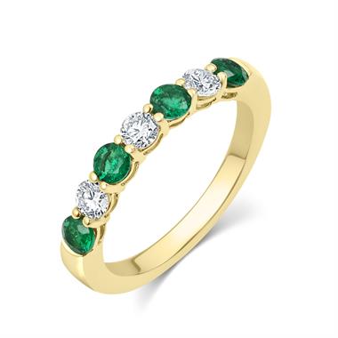 18ct Yellow Gold Emerald and Diamond Half Eternity Ring thumbnail