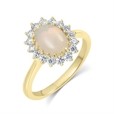 18ct Yellow Gold Opal and Diamond Cluster Dress Ring thumbnail