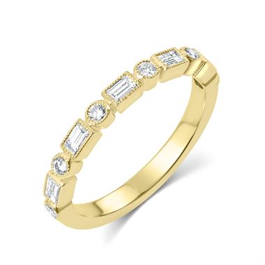 18ct Yellow Gold Vintage Style Baguette and Round Diamond Half Eternity Ring thumbnail