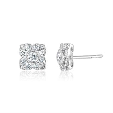 18ct White Gold Vintage Style Diamond Cluster Stud Earrings thumbnail